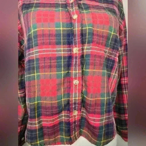 American Eagle Womens Flannel Button-Down With Patchwork Elbow - Picture 5 of 11